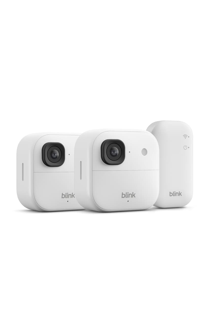 Blink Outdoor 2K+ (newest model) — Wireless smart security camera, 2K video resolution, enhanced audio, two-year battery. Sync Module Core included — 2 camera system (White)