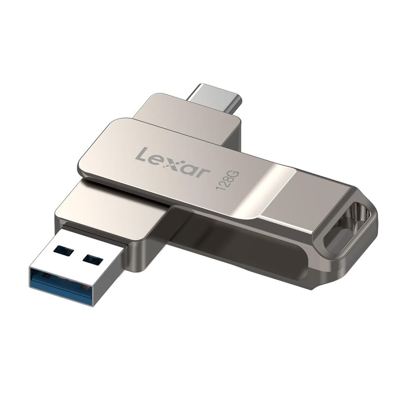 Lexar D40E 128GB Dual USB 3.2 Gen 1 Type-C Jump Drive, Champagne Silver | USB-C Flash, Metal Housing, Swivel Design, Thumb Drive
