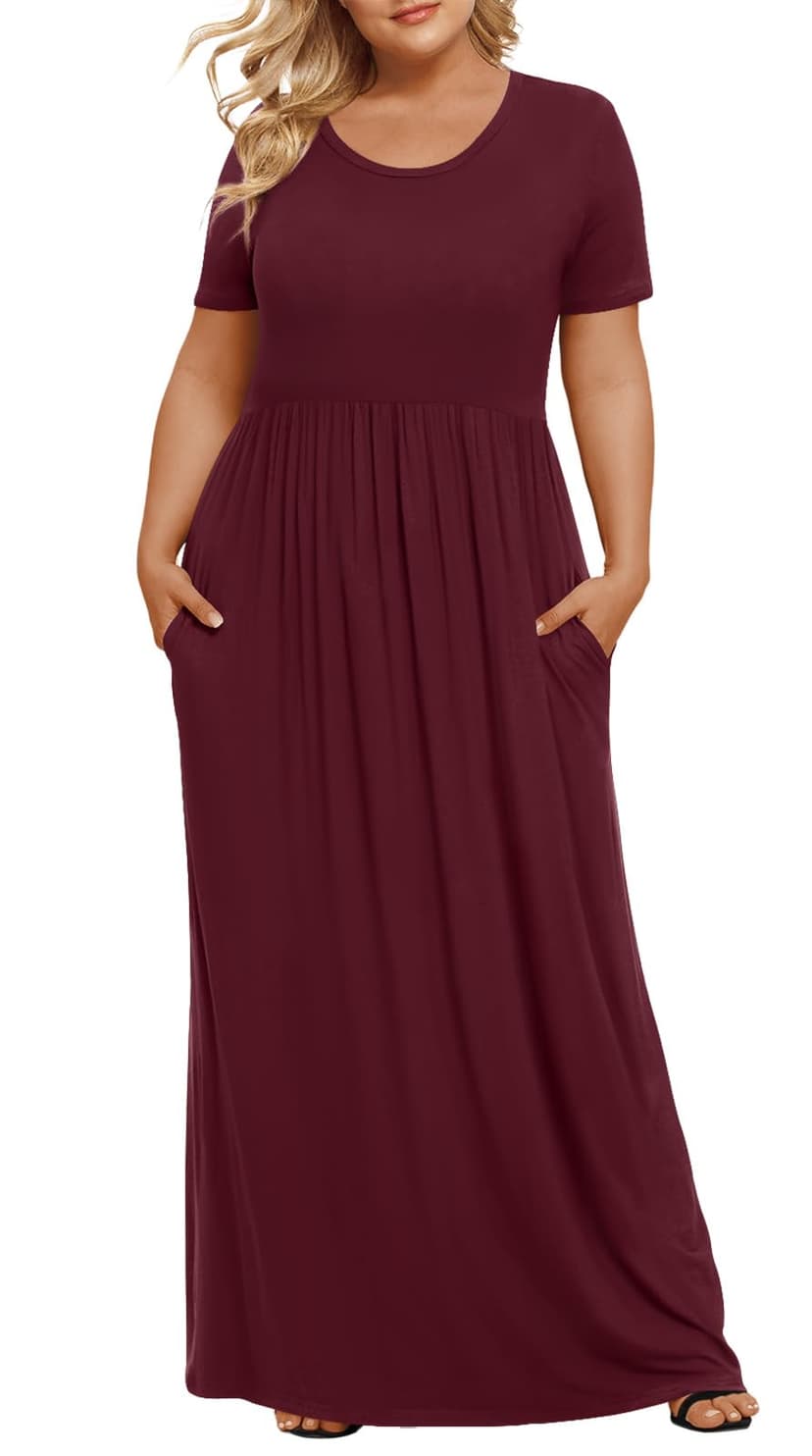 LONGYUAN Women's Plus Size Maxi Dresses Summer Short Sleeve Casual Long Dress 2026 XL-6XL