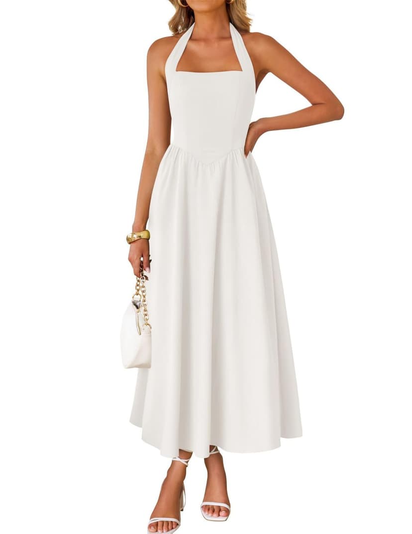 ZESICA Women's Summer Sleeveless Halter Midi Dress 2026 Off Shoulder High Waist Flowy Formal Wedding Guest Long Dresses