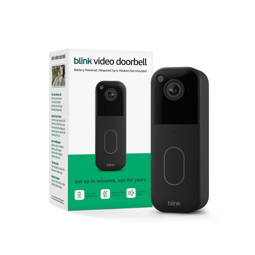 Blink Video Doorbell – Head-to-toe HD view, two-year battery life, and simple setup. Required Sync Module not included – Add-On (Black)