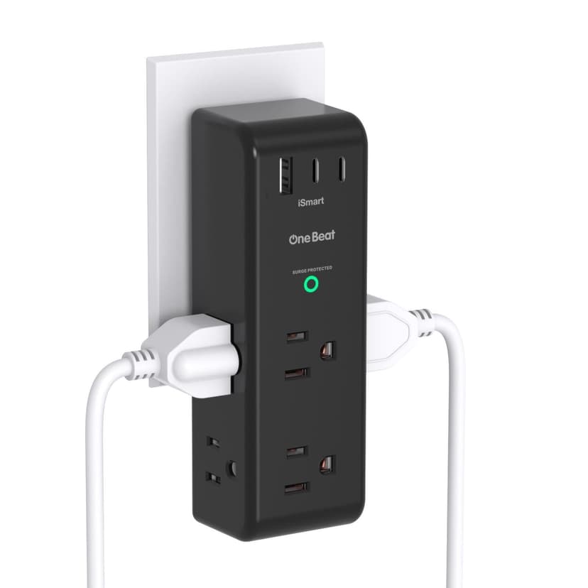 Surge Protector Outlet Extender, Multi Plug Wall Outlet,Rotating Plug,Black | 6 AC Outlet Splitter 3 USB Ports (2 USB C),1800J Wall Charger Multi Outlet Wall Plug Adapter for Home Office Dorm Room Tra