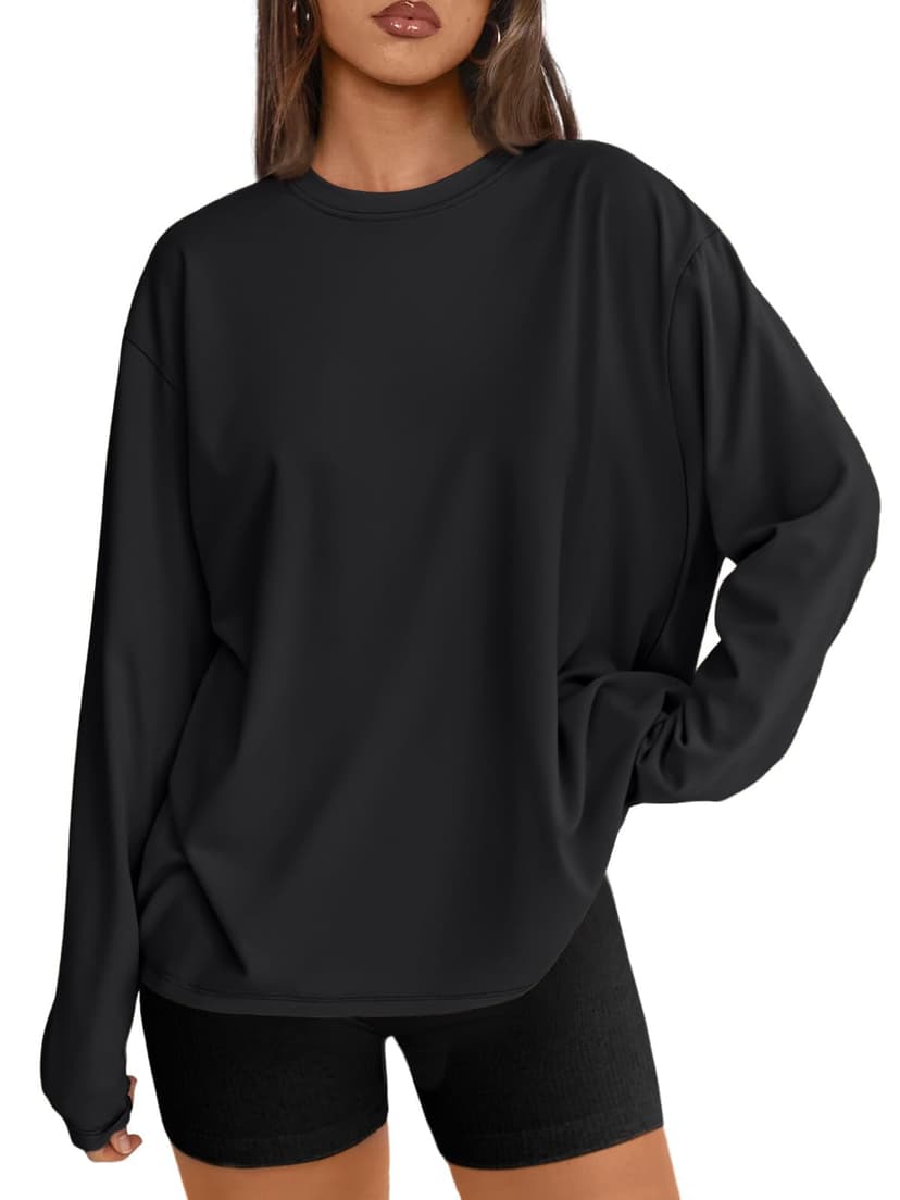 Trendy Queen Womens Oversized Long Sleeve Shirts Fall Tops 2026 Basic Tees | Crewneck Fitness Clothing, Y2k Streetwear, Workout Gym Athletic T, Plus Size Fashion, Winter Outfits, Cute Sweatshirts