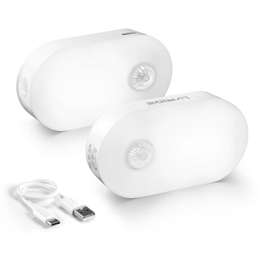 Lyridz Rechargeable Motion Sensor Night Light, Cool White LED Stick-on Closet Light with Dusk to Dawn Sensor, 1-20LM Stepless Adjustable Brightness for Bedroom, Wall, Kitchen, Stairs, Hallway, 2-Pack