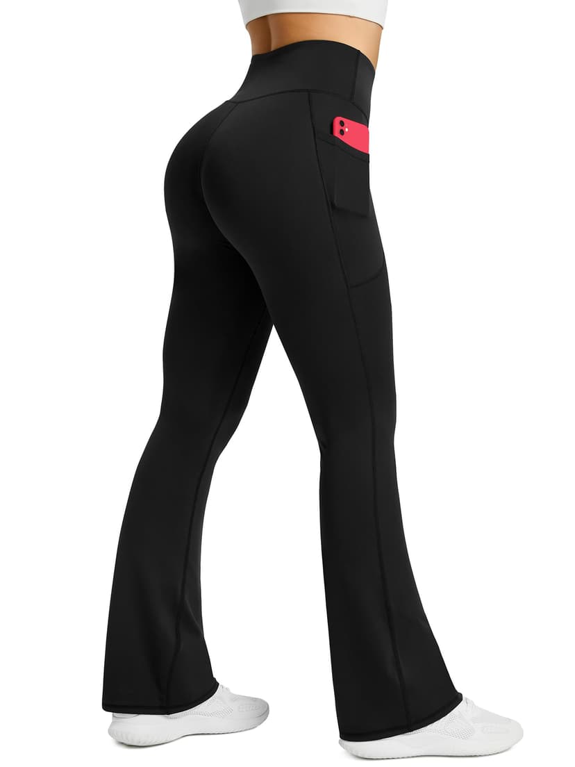 PRETISKY Womens Flared Yoga Pants with Pockets, High Waisted Flare Leggings Bell Bottom Bootcut Yoga Dress Pants