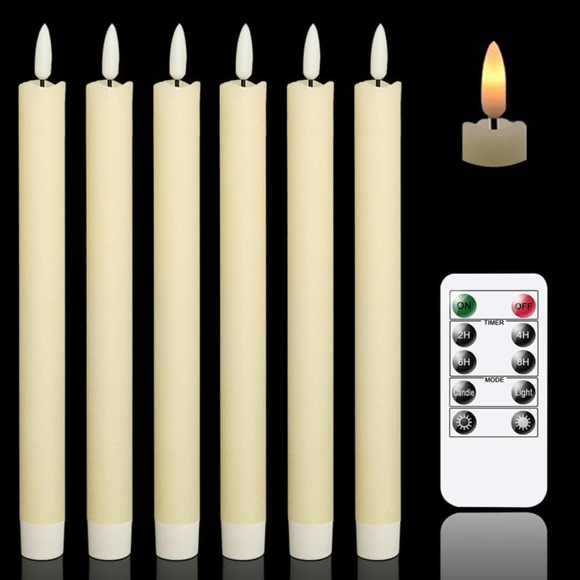 GenSwin Flameless Taper Candles LED Battery Operated Remote Timer Ivory | LED Candlesticks, Real Wax, Christmas Wedding Party Home Decor, 6 Pack, 0.78 x 9.64 In