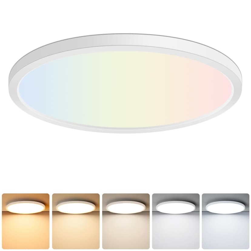 Brightever 12 Inch LED Flush Mount Ceiling Light Fixture, Dimmable, 3200LM | 24W 2700K/3000K/4000K/5000K/6500K Selectable, Super Slim Kitchen Light Fixture, LED Ceiling Lamp for Bedroom, Closet, White