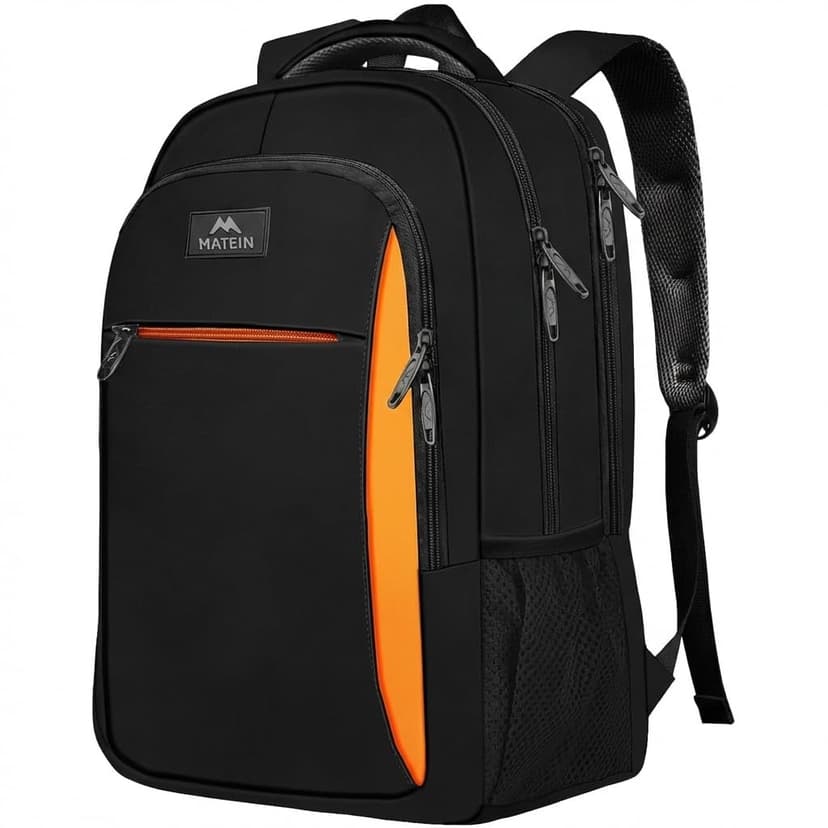 MATEIN OrangeTravel Backpack, Slim Sturdy 15.6 Inch Laptop Bag for College | Personal Item Computer Bag, Luggage Strap, Anti Theft, Water Resistant, Business Daypack Fits Notebook, Gifts for Men Women