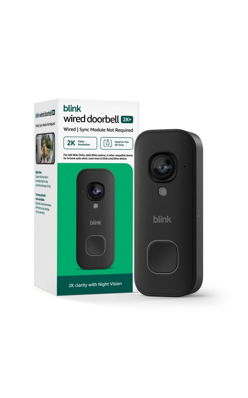 Blink Wired Doorbell 2K+ (newest model) — Head-to-Toe 2K video doorbell, continuous hardwired power, pair with Alexa or Blink Chime (sold separately) required for in-home alerts