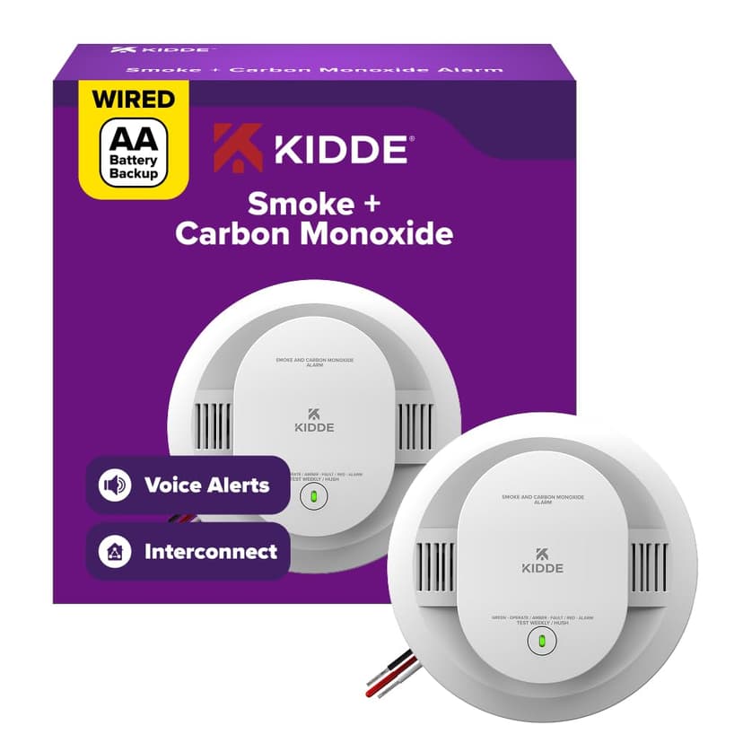 Kidde Smoke & CO Detector, Hardwired & AA Battery Backup, 30CUAR-V, 1 Pack | Voice Alerts and Wired Interconnect Capability with Smoke and Carbon Monoxide Detection, Ideal for Homes & Apartments