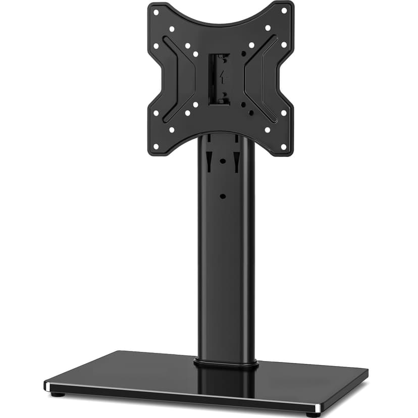 Rfiver Universal Swivel Tabletop TV Stand for Flat Screens 23-43 Inch | Heavy Duty Center Pedestal Stand Replacement with Black Tempered Glass Base & Height Adjustable Mount for 24 32 43 Inch