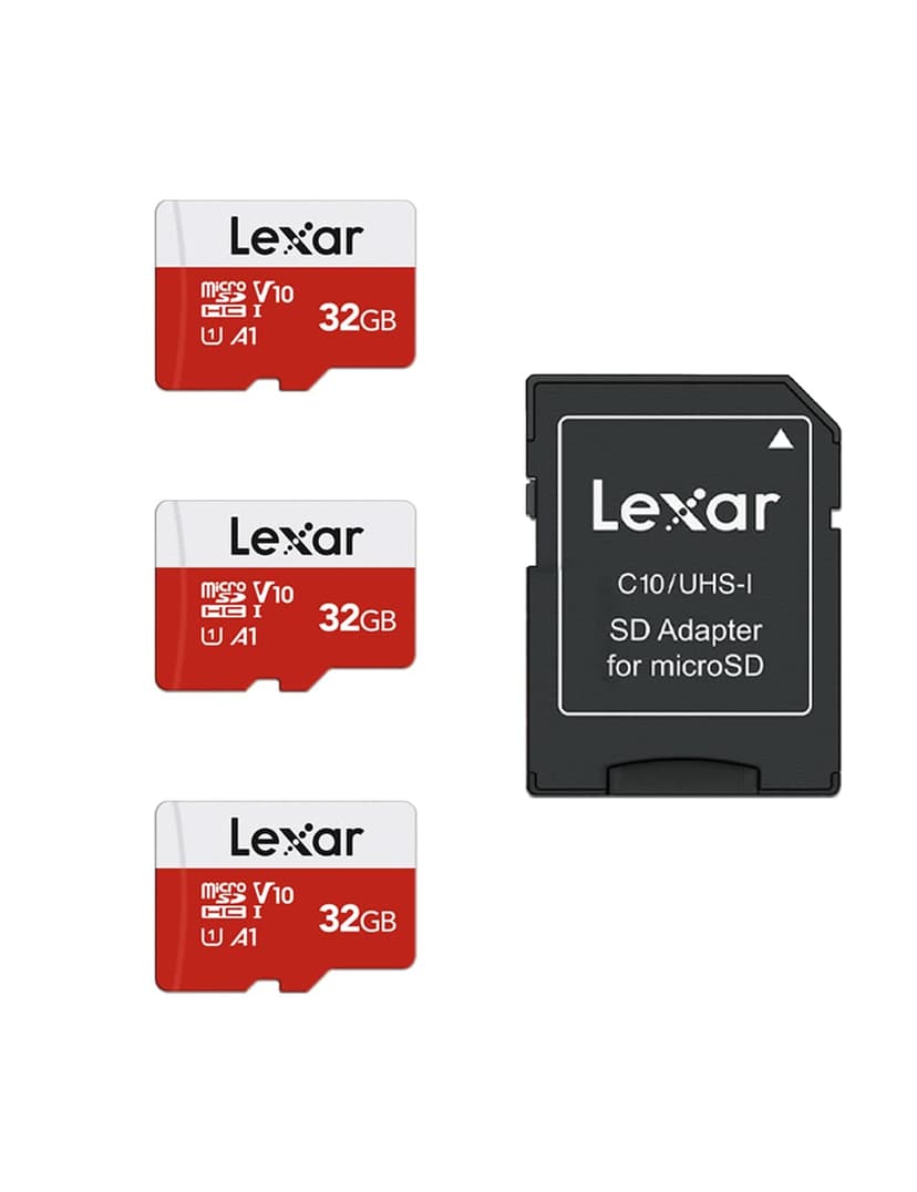 Lexar E-Series 32GB Micro SD Card 3 PK microSDHC UHS-I Flash Memory Card | 100MB/s, C10, U1, A1, V10, Full HD, High Speed TF Card with Adapter