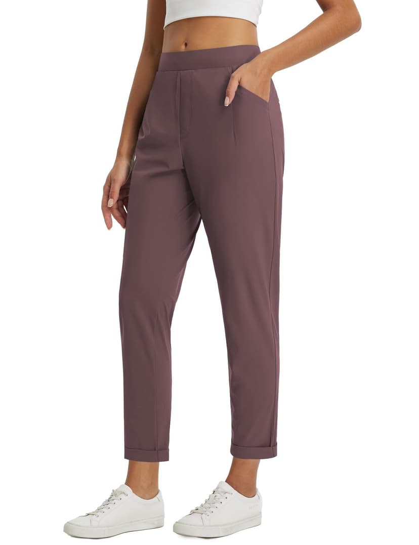 baleaf Womens Pants Petite Travel Stretchy Work with Zip Pockets Slacks | Golf Pants with 5 Pockets, 7/8 Petite Ankle Length, Stretch Fabric for All-day Comfort