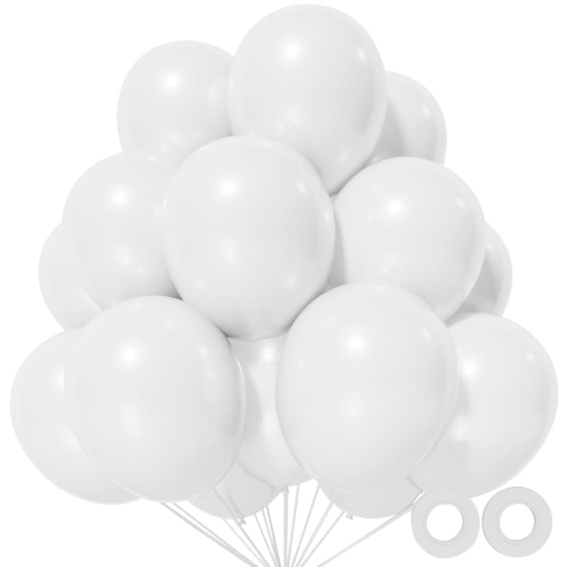 110pcs White Balloons 12 inch, White Latex Balloons Globos Blancos for Wedding Engagement Bridal Shower Birthday Party Decorations. (with 2 Ribbons).