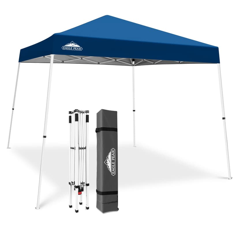 EAGLE PEAK 10x10 Slant Leg Pop-up Canopy Tent Easy One Person Setup Instant Outdoor Beach Canopy Folding Portable Sports Shelter 10x10 Base 8x8 Top (Dark Blue)