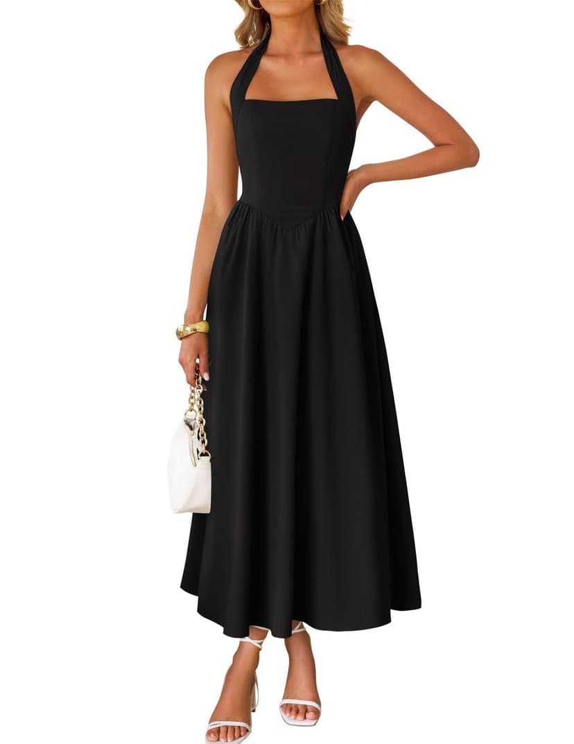 ZESICA Women's Summer Sleeveless Halter Midi Dress 2026 Off Shoulder High Waist Flowy Formal Wedding Guest Long Dresses