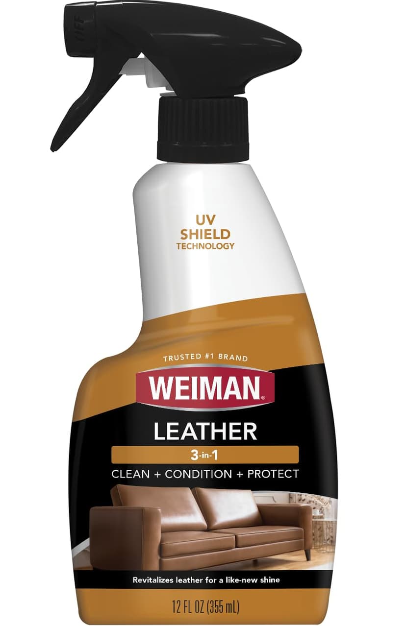 Weiman Leather Cleaner & Conditioner - Cleans, Restores & Protects Leather, UV Protection Prevent Cracking & Fading, Auto, Sofas, Shoes, Bags & All Finished Leather Surfaces, 1 Pack, 12 Fl Oz