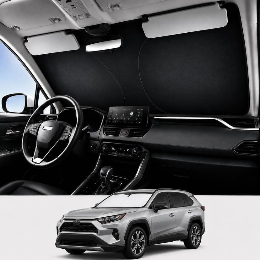 Proadsy Custom Fit 2019-2026 Toyota RAV4 Windshield Sun Shade, Blocks Heat | 240T Heat Shield, Drops Temp 54°F, Blocks 99% UV, Prevents Dashboard Cracking, Summer Parking & Beach Trips, Easy Twist-Fol