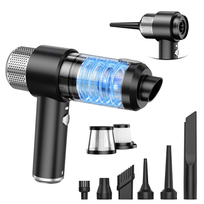 KMM Handheld Car Vacuum Cleaner, 16000PA Hand Held Vacuum Portable Cordless, 2 in 1 Air Duster and Vacuum Cleaner with LED Light, Multi-Nozzles, 120W High Power Mini Vacuum for Home, Pet, Office