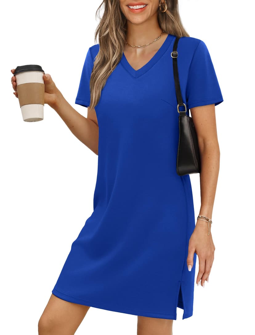 RUMIA Summer Dresses for Women 2026 V-Neck Casual Sundresses T-Shirt Dress