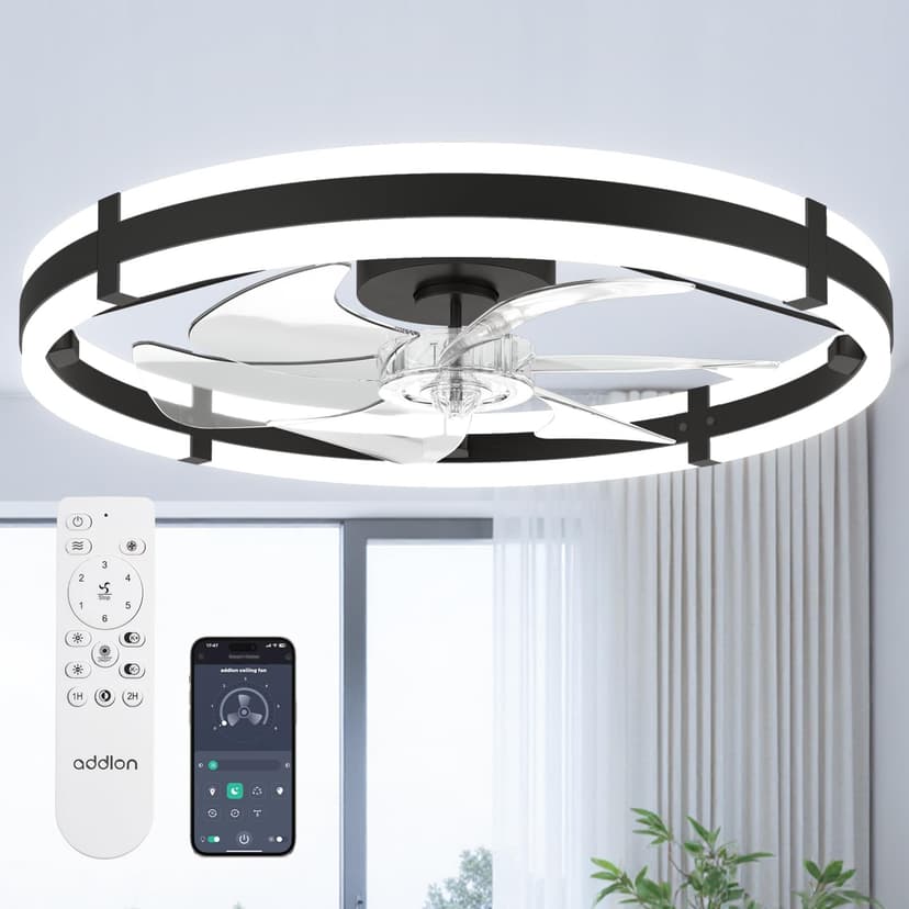 addlon 24" Low Profile Fandelier Ceiling Fans with Lights and Remote, Black | Wider Airflow, 3000-6000K Dimmable LED, 6 Speeds, Reversible DC Motor, Remote and App Control, Memory Function, Timer, Qui