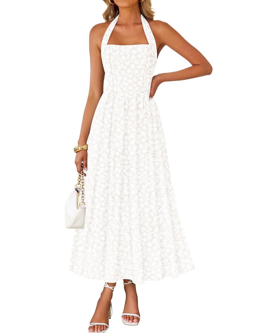 ZESICA Women's Summer Sleeveless Floral Maxi Dresses 2026 Halter Neck Flowy A Line Formal Cocktail Wedding Guest Long Dress