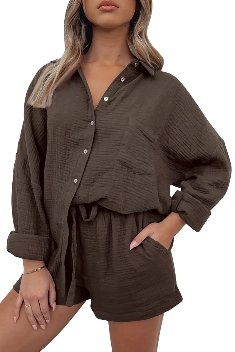 AUTOMET 2 Piece Sets For Women Lounge Wear Matching Two Piece Pajama Fashion Oversized Shirts And Shorts Spring Outfit 2026
