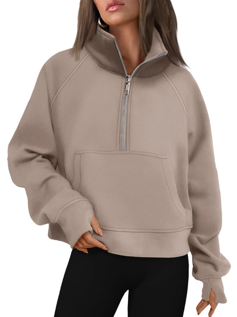 AUTOMET Womens Sweatshirts Half Zip Fleece Pullover Fall Outfits | Fall Fashion Clothes 2026,Cropped Sweatshirts,Cute Y2k Tops,Quarter Zipper Sweater,Winter Loungwear Outfits