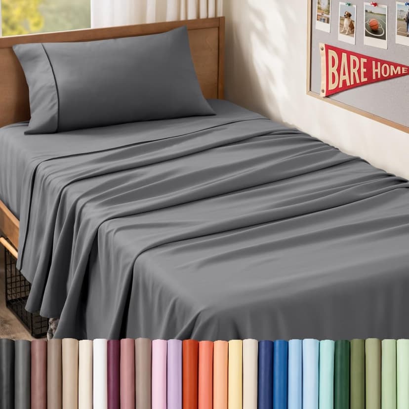 Bare Home Twin XL Sheet Set - 1800 Ultra-Soft (Twin XL, Grey) | Deep Pockets 6 to 15 Inches, Breathable, Hypoallergenic, Hotel Luxury, Easy Fit, Soft, All-Season