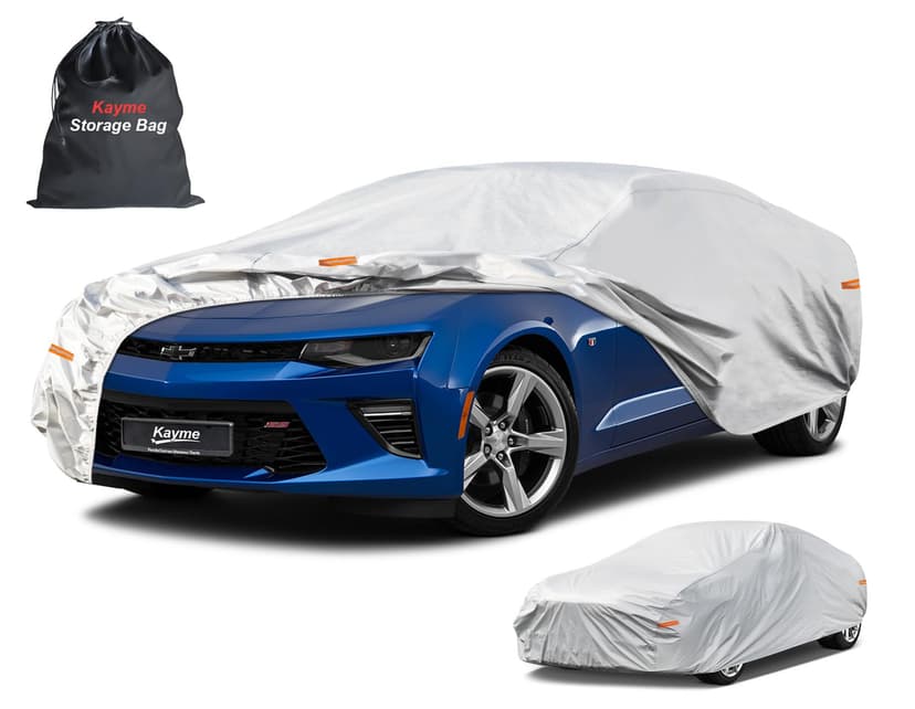 Kayme 6 Layers Car Cover Custom Fit for Chevrolet Chevy Camaro (2010-2025) Waterproof All Weather for Automobiles, Outdoor Full Cover Rain Sun UV Protection.Sliver