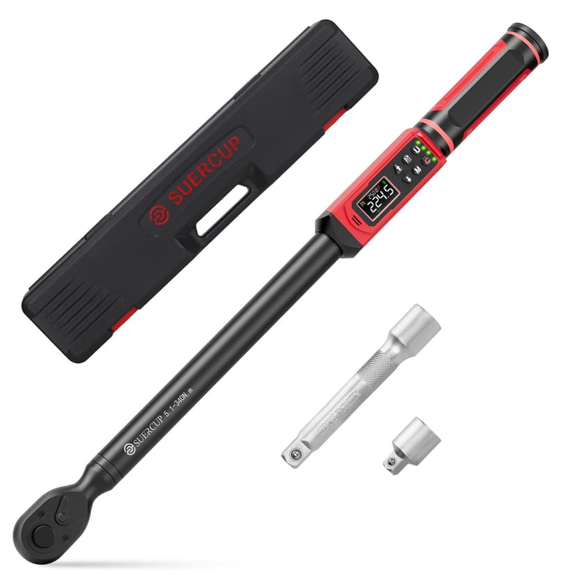 SUERCUP 1/2-Inch Drive Digital Torque Wrench, 3.8-250.8Ft.Lb, for Lug Nuts | Electronic Torque Wrench, 5.1-340Nm, ±1% Accuracy, Vibration/Buzzer/LED, 9 Presets & 5 Units, for Suspension & Truck Repair
