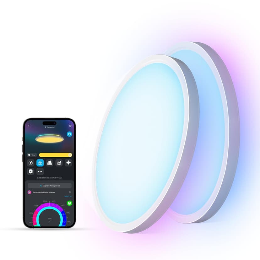 Govee Smart Ceiling Light, 2400LM RGBIC and RGBWW, 12 Inch, White 2 Packs | RGBIC and RGBWW LED Ceiling Light Fixture, DIY Colors, Works with Matter Alexa, 2700K-6500K Lights for Bedroom, Living Room