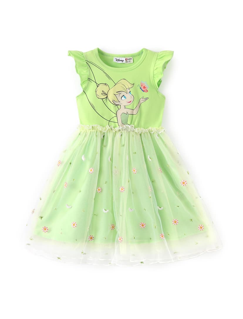 Disney Princess Frozen Elsa Minnie Stitch Toddler Girl Tulle Tutu Dress Ruffle Sleeve Mesh Summer Birthday Party Clothes 2-9Y