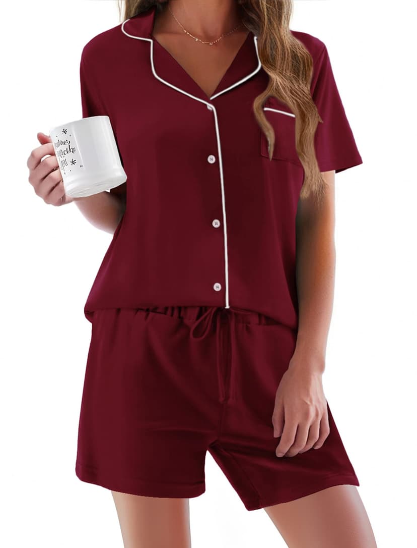 Ekouaer Pajamas Set for Women Short Sleeve Sleepwear Button Down Pjs Soft 2 Piece Lounge Sets XS-XXXL