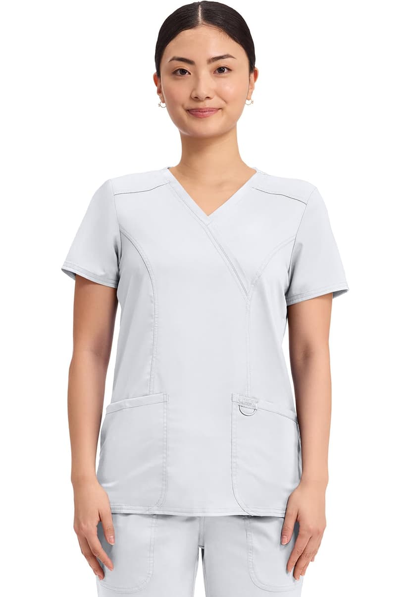 Cherokee WW Revolution Scrub Tops Women Mock Wrap 2 Pockets Nurse Shirt | Slim Fit, Instrument Loop, Soft 2-Way Stretch Fabric, Durable Construction, Side Vents, Easy Care, Breathable, Healthcare Use