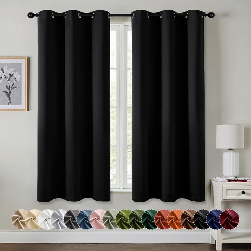 MIULEE Blackout Curtains for Bedroom 2 Panels 40 x 63 Inch Long Black | Thermal Insulated, Living Room Darkening Grommet Drapes, Noise Reducing, Light Blocking Window Treatments