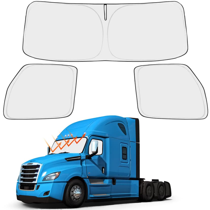 Proadsy Custom Fit 2018-2026 Freightliner Cascadia Windshield Sun Shade | 240T Heat Shield, Drops Temp 54°F, Blocks 99% UV, Prevents Dashboard Cracking, Summer Parking & Beach Trips, Easy Twist-Fold