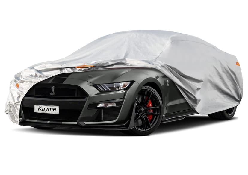 Kayme 6 Layers Car Cover Custom fit for Ford Mustang/Shelby (1964-2025) Waterproof All Weather for Automobiles, Outdoor Full Cover Rain Sun UV Protection.Silver