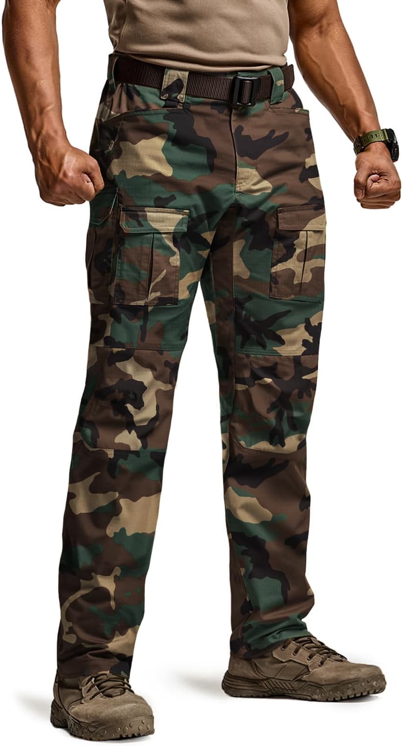 CQR Men's Flex Ripstop Tactical Pants, Water Resistant Stretch Cargo Pants, Lightweight EDC Hiking Work Pants