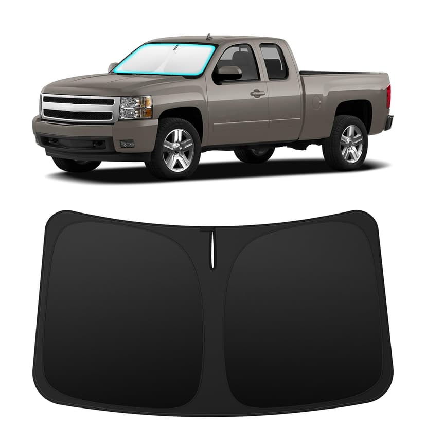 INSAUTO Custom Fit Windshield Sun Shade Accessories for Chevrolet/Chevy Silverado/GMC Sierra 2007-2013, Foldable Front Window Sunshade, UV & Heat Reflector, Keeps Interior Cool, Includes Storage Bag