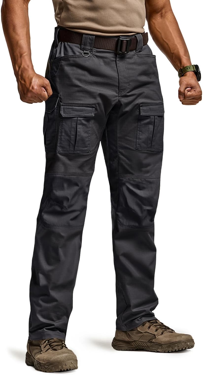 CQR Men's Flex Ripstop Tactical Pants, Water Resistant Stretch Cargo Pants, Lightweight EDC Hiking Work Pants