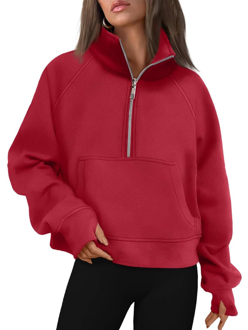 AUTOMET Womens Sweatshirts Half Zip Fleece Pullover Fall Outfits | Fall Fashion Clothes 2026,Cropped Sweatshirts,Cute Y2k Tops,Quarter Zipper Sweater,Winter Loungwear Outfits