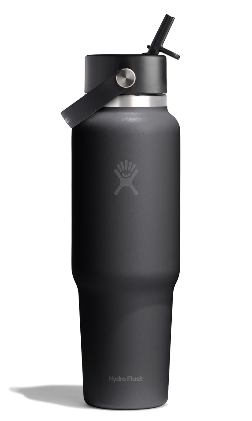 Hydro Flask Travel Water Bottle - Insulated Stainless Steel - Wide Straw Lid, Non Spill, Leakproof in 40 Oz Tonal Black