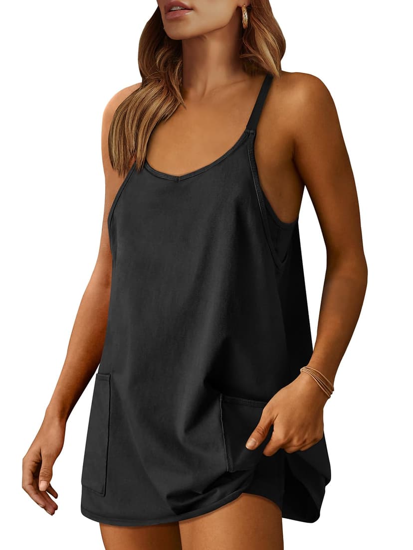 ANRABESS Women Athletic Dress Summer Tennis Workout Active Sports Mini Romper Dress Built in Shorts Travel Vacation Clothes