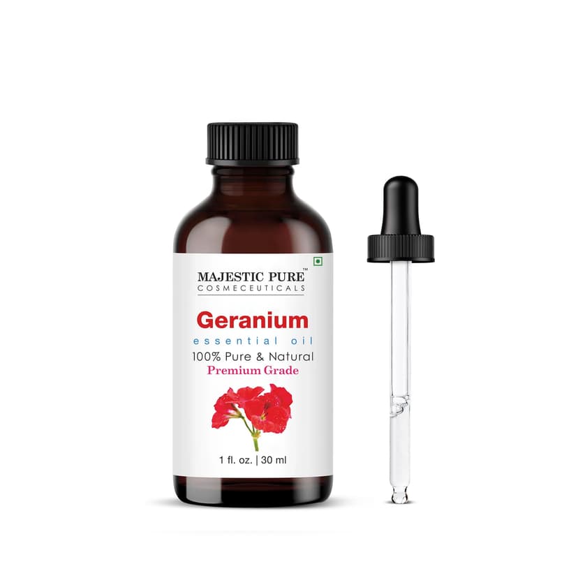 Majestic Pure Geranium Essential Oil for Diffuser - 1 Fl Oz | 100% Pure and Natural Essential Oils for Aromatherapy, Soap & Candle Making, Massage, Fragrance, DIY Beauty, Geranium Oil