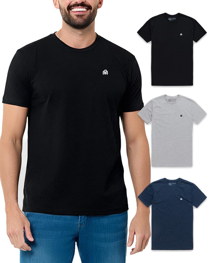 Mens T Shirts Soft Cotton Crew Neck Athletic Fit Casual Tees S-4XL | Soft cotton blend casual tee shirts with 4-way stretch - tag-free athletic fit for gym, work & casual everyday wear.