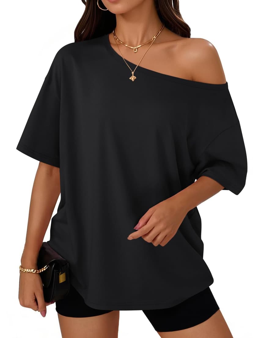 Trendy Queen Womens Off the Shoulder Tops Oversized Summer Spring T-Shirts 2026