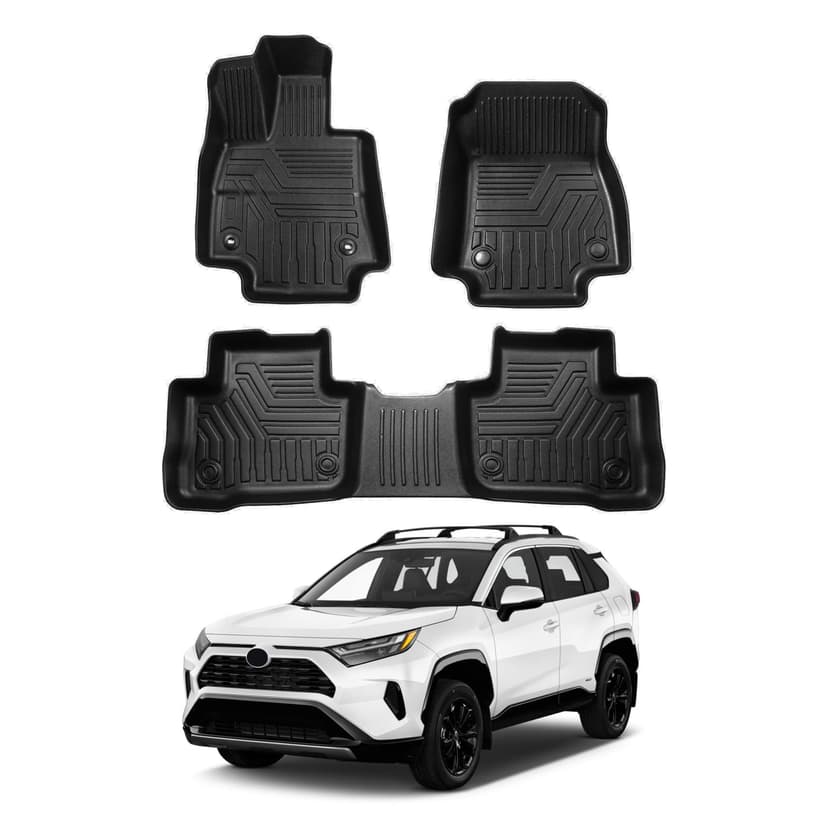 Powerty Floor Mats for 2019-2024 2025 Toyota RAV4 Accessories All Weather Floor Liner 3D TPO 1st & 2nd Row Floor Mat Heavy-Duty Floor Liners(FIT All Models)