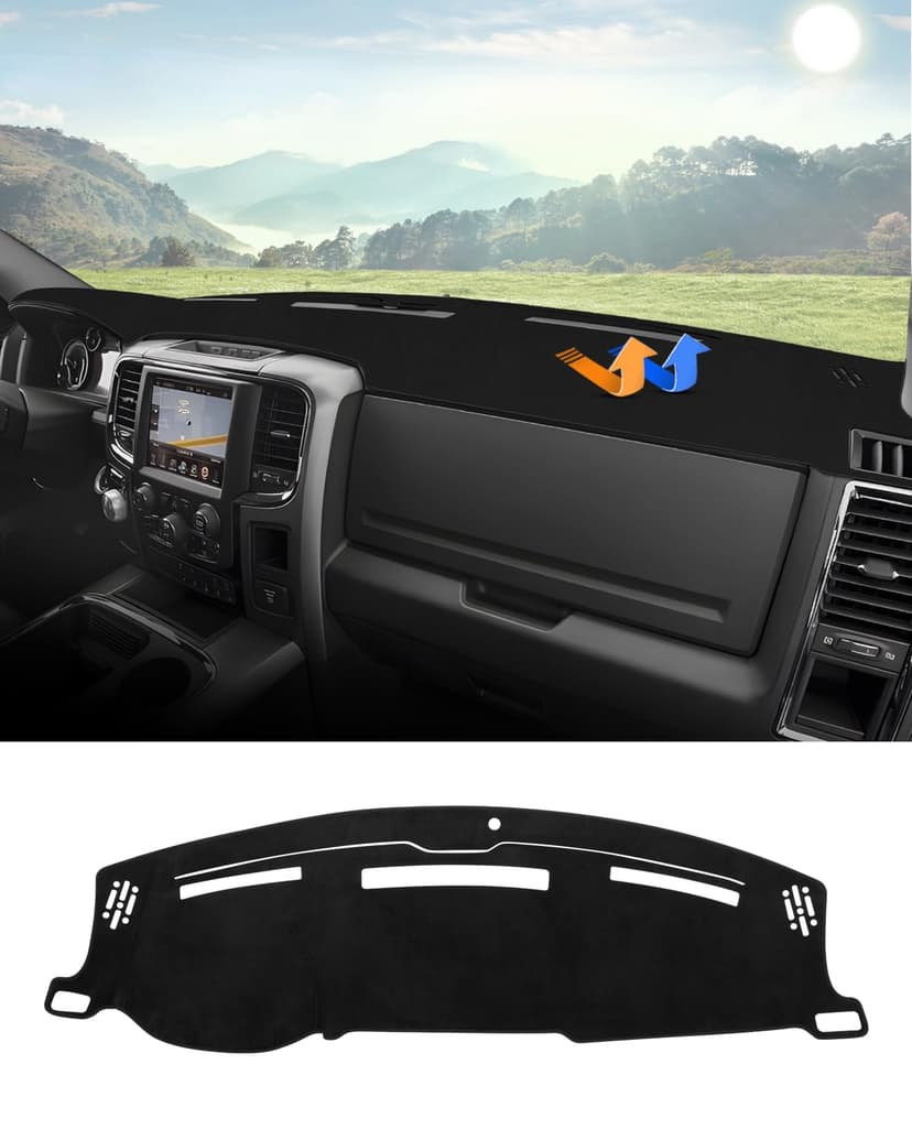 Autorder Dashboard Cover Mat for 2009 2010-2018 Dodge Ram 1500 2500 3500 Accessories Dash Cover Flannel Dash Mat Sunshade Glare UV Rays Protector (Without Hud)