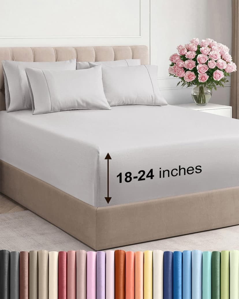 Extra Deep Queen Sheet Set - 6 Piece Breathable and Cooling Sheets - Hotel Luxury Bedding for Women, Men, Kids & Teens - Easy & Secure Fit - Soft and Wrinkle Free - Extra Deep Pockets - French Grey
